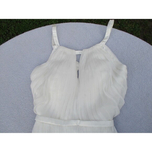 Long Evening Halter Dress Women’s Sz 2 Pure White Chiffon Satin Prom Wedding - Picture 4 of 16